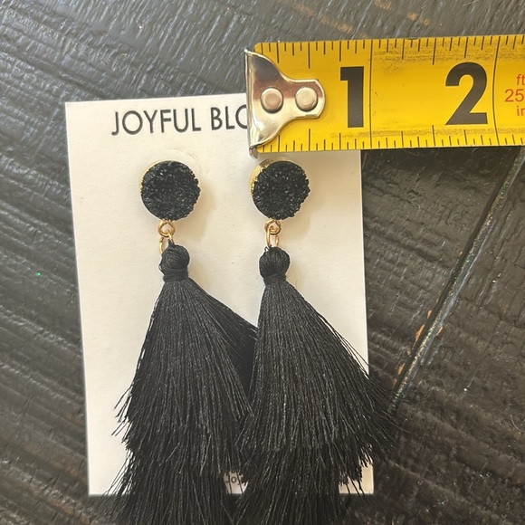 🎈4 LISTINGS FOR $20!! Black Tassel Drop Earrings with Faux Crystal Stones Studs - Picture 3 of 4
